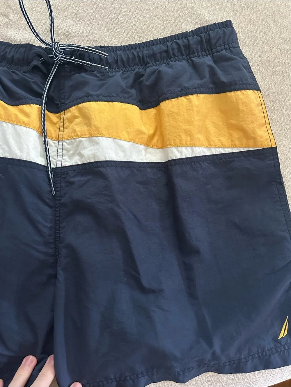 Nautica Navy and Yellow Swim Shorts with Mesh Lining